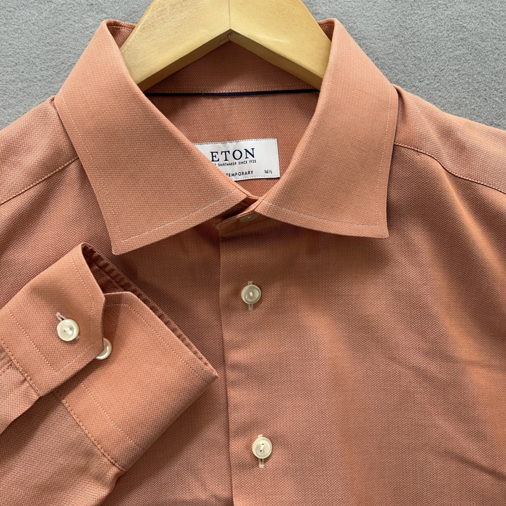 Eton Contemporary Fit Dress Shirt Men Size 42-16.5 Peach Orange Twill Cotton